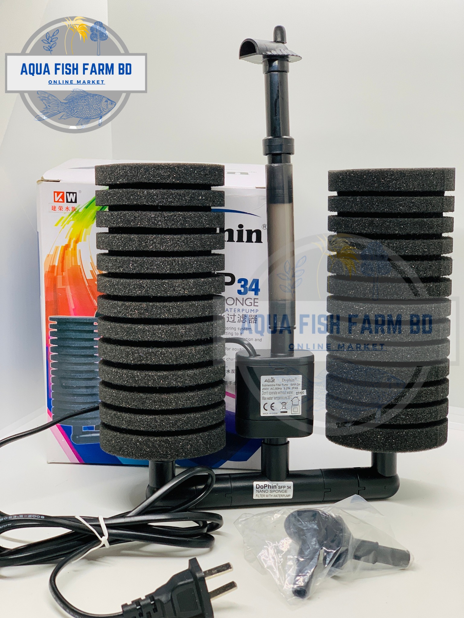 DoPhin SFP 34, (3.2w,250L/H)Sponge Filter With Water Pump