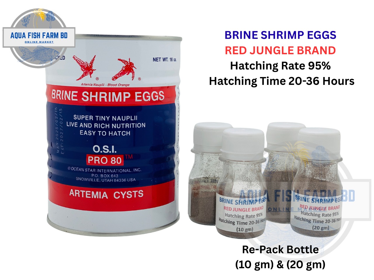BRINE SHRIMP EGGS For Hatching,RED JUNGLE BRAND(10gm & 20gm Re-Pack Bottle) For Baby Fish
