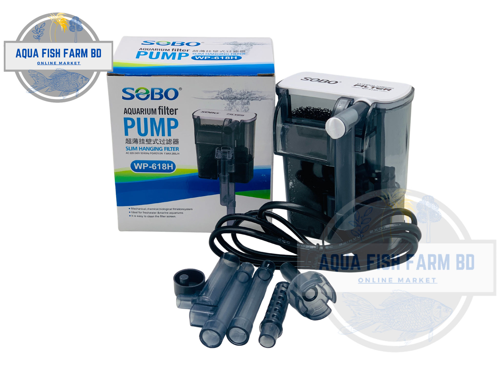 Sobo WP-618H (5Watt,280L/H) Slim & Small Hanging Filter