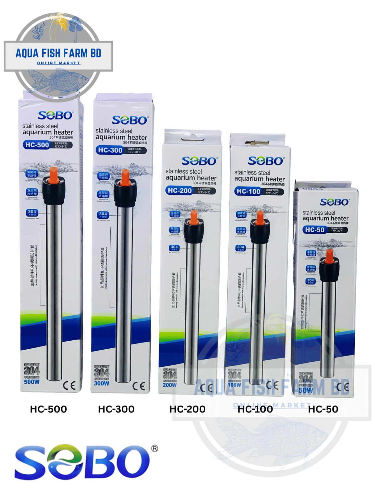 SOBO Stainless Steel Aquarium Heater – HC Series